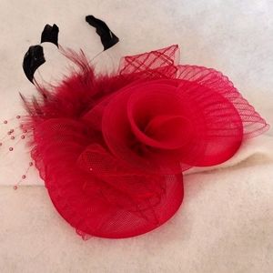 2023 New Burgandy Fascinator Church Kentucky Derby Feathers Beading